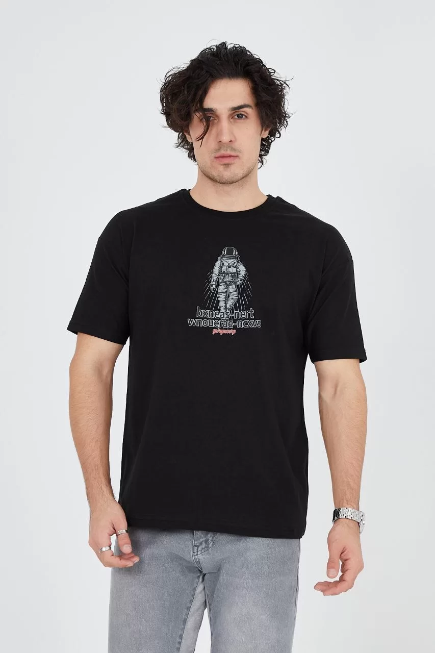 Erkek Penye Baskılı T-Shirt - Siyah Görseli