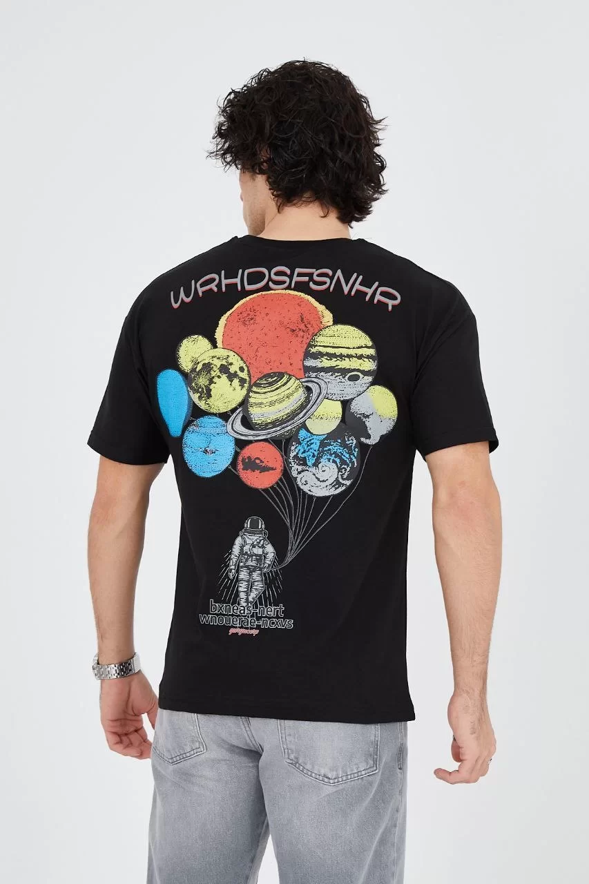 Erkek Penye Baskılı T-Shirt - Siyah Görseli