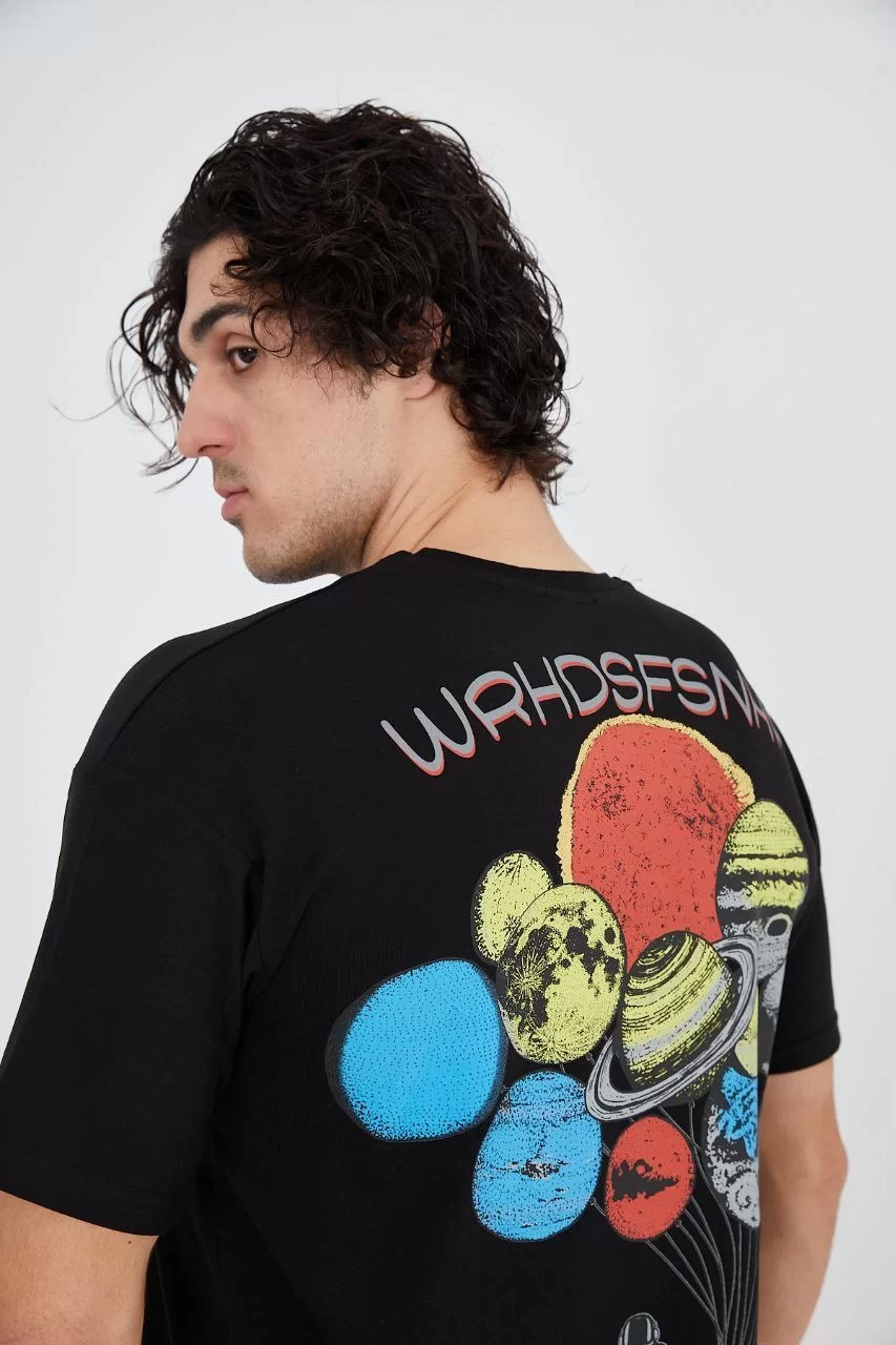 Erkek Penye Baskılı T-Shirt - Siyah Görseli