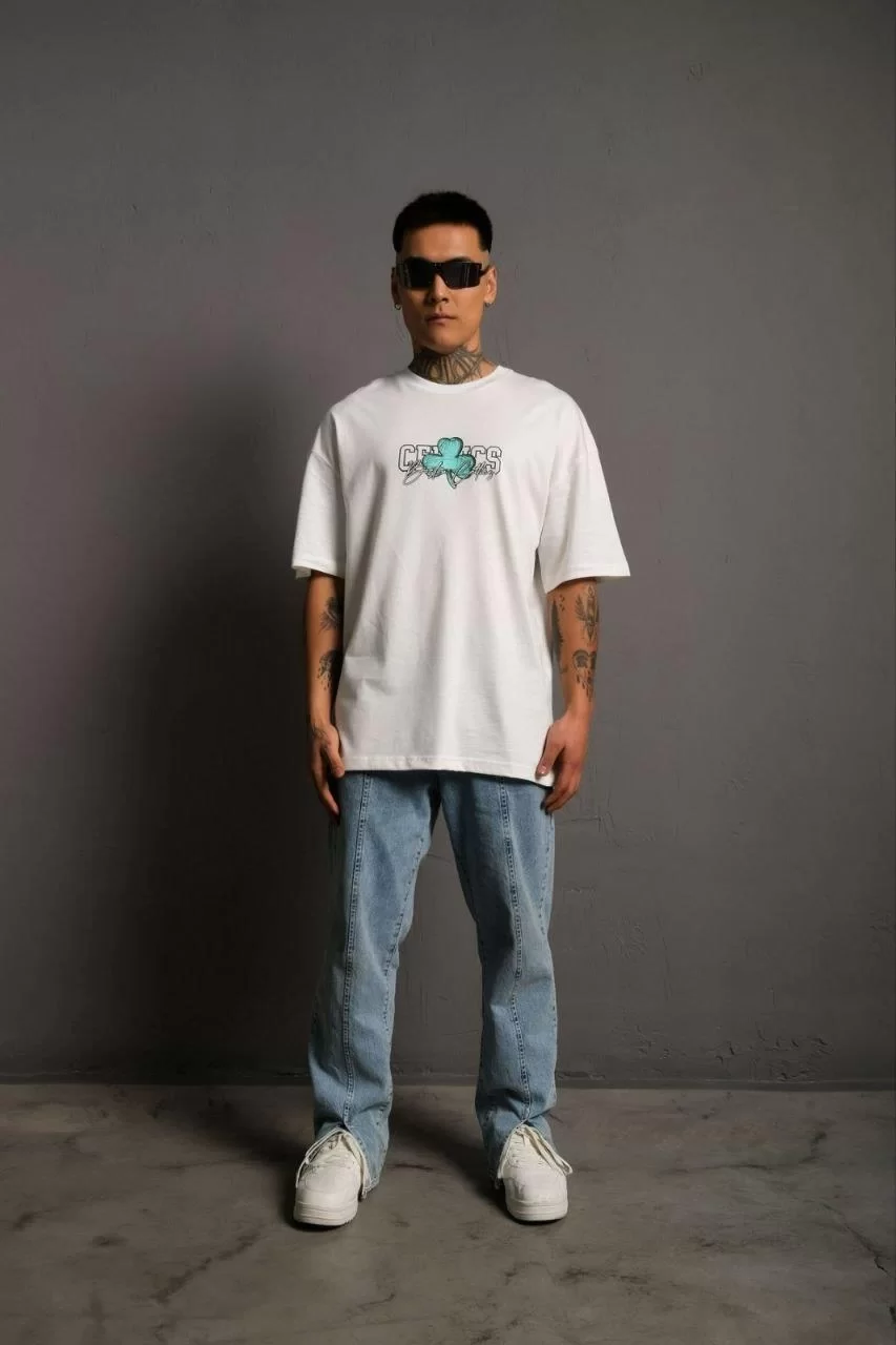 Erkek Sırt Baskılı T-shirt - Beyaz Görseli