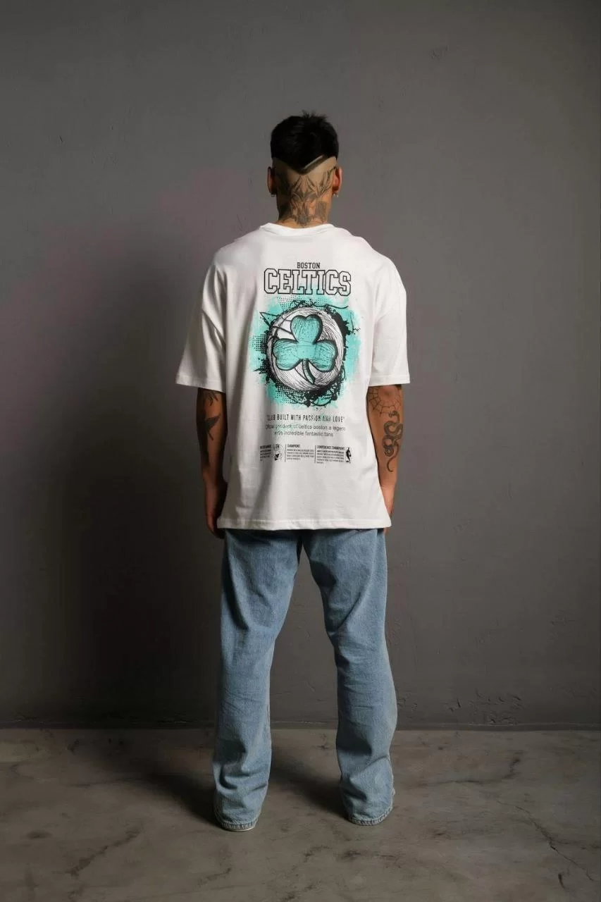 Erkek Sırt Baskılı T-shirt - Beyaz Görseli
