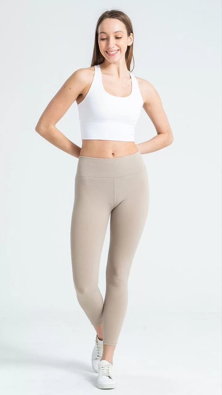 Kadın Yüksek Bel Fitilli Tayt - Bej Görseli