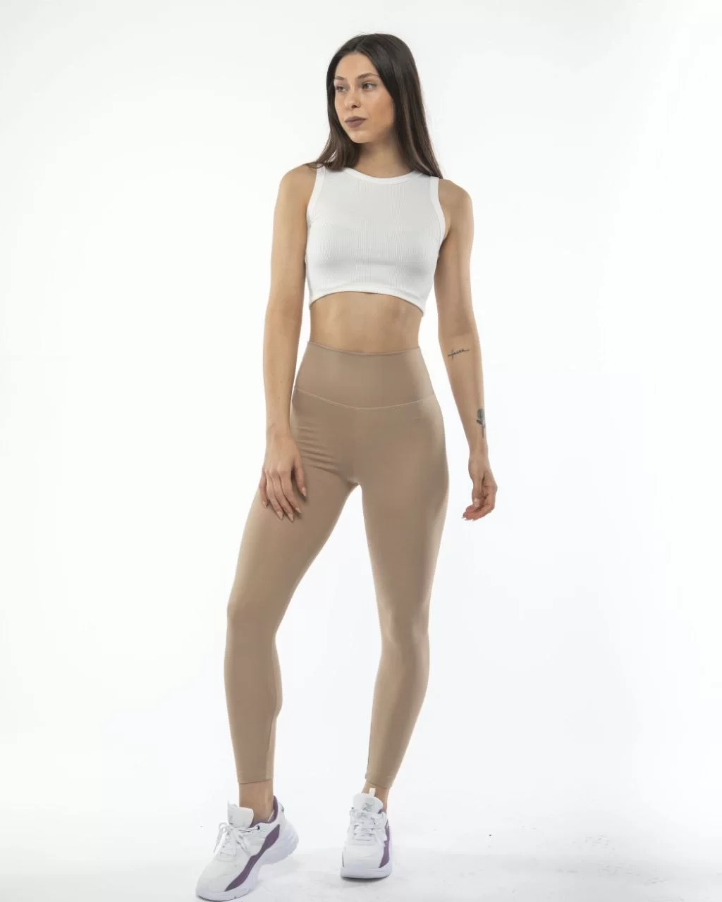 Kadın Yüksek Bel Sporcu Düz Tayt - Bej Görseli