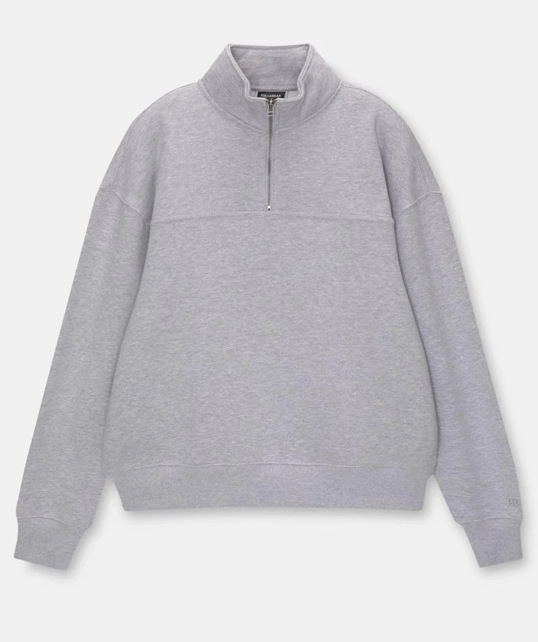 Kadın 3 İplik Pamuklu Oversize Yarım Fermuarlı Yakalı Basic Sweatshirt - Gri