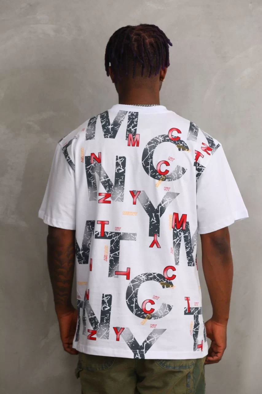Unisex Baskılı Oversize T-Shirt - Beyaz Görseli