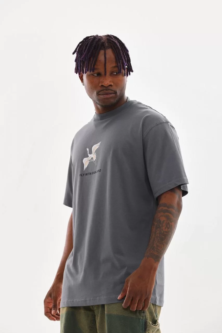 Unisex Baskılı Oversize T-Shirt - Füme Görseli