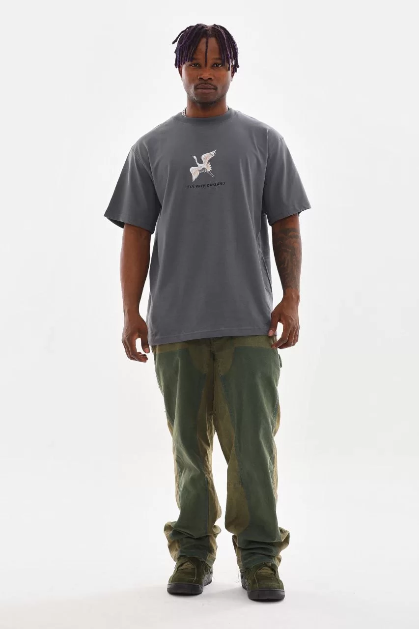 Unisex Baskılı Oversize T-Shirt - Füme Görseli
