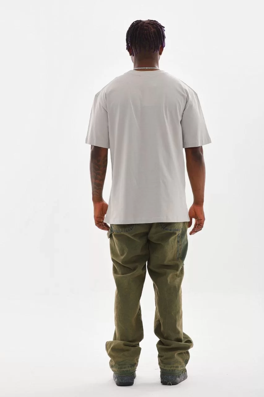 Unisex Baskılı Oversize T-Shirt - Gri Görseli