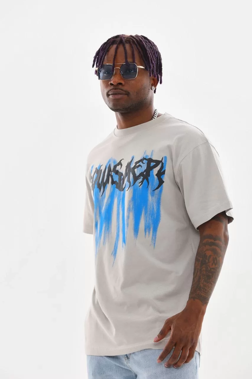 Unisex Baskılı Oversize T-Shirt - Gri Görseli