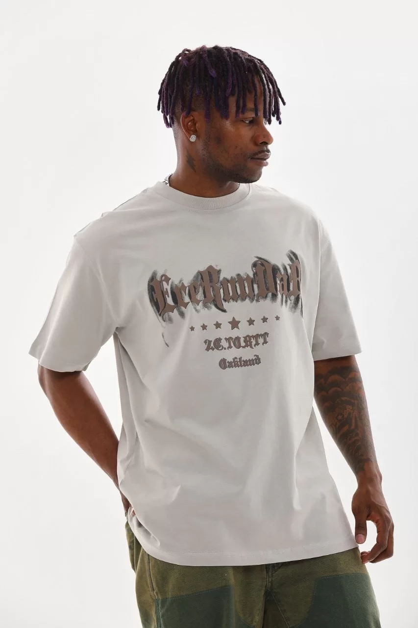 Unisex Baskılı Oversize T-Shirt - Gri Görseli