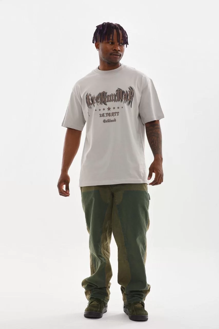 Unisex Baskılı Oversize T-Shirt - Gri Görseli