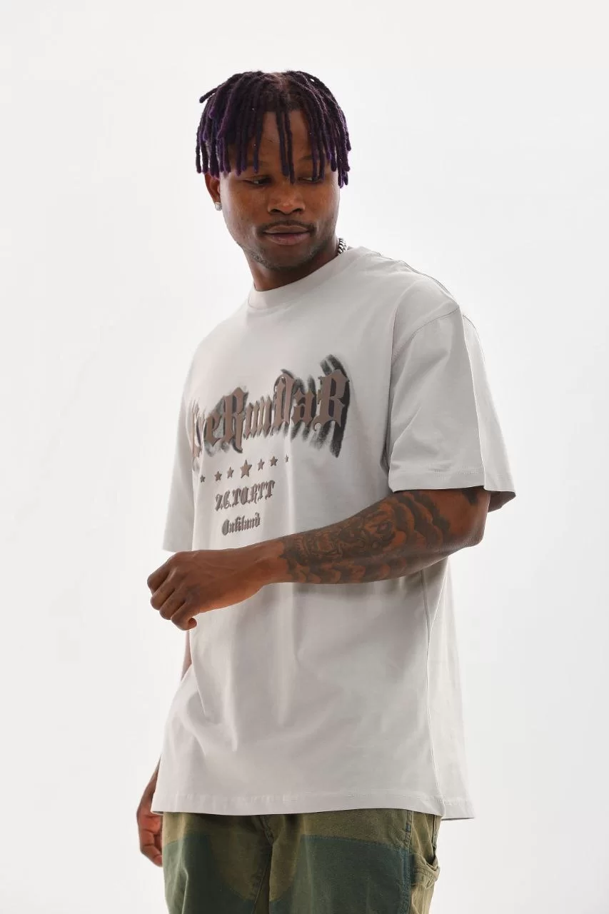 Unisex Baskılı Oversize T-Shirt - Gri Görseli