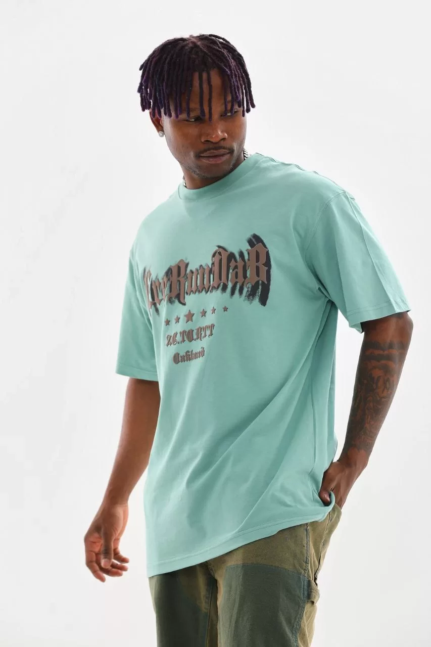 Unisex Baskılı Oversize T-Shirt - Mint Yeşili Görseli