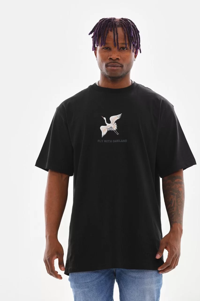 Unisex Baskılı Oversize T-Shirt - Siyah Görseli