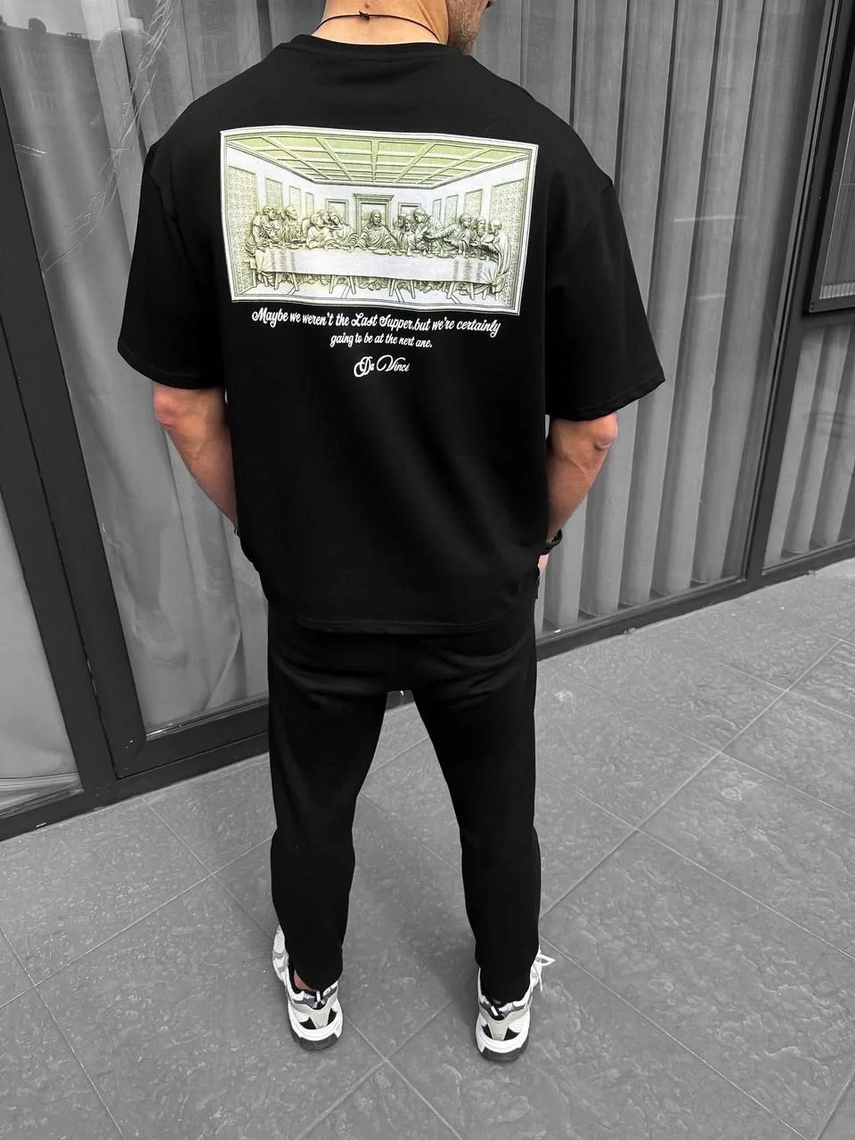 Unisex Baskılı Oversize T-Shirt - Siyah Görseli