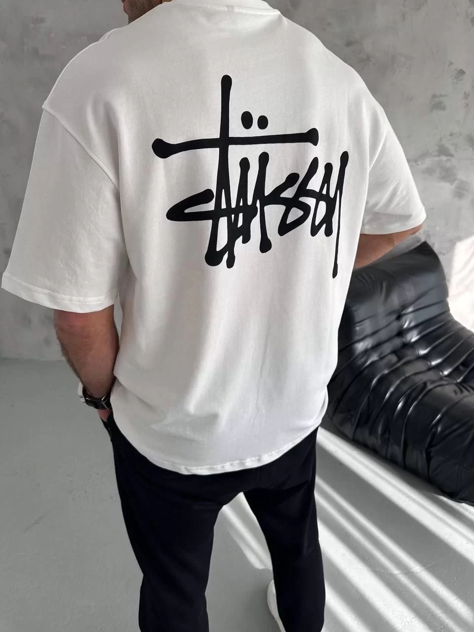 Unisex Bisiklet Yaka Baskılı Oversize T-Shirt - Beyaz Görseli