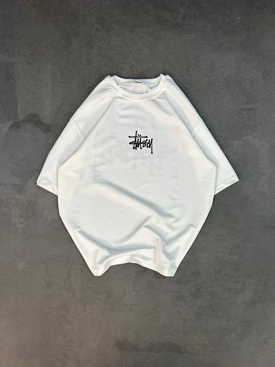 Unisex Bisiklet Yaka Baskılı Oversize T-Shirt - Beyaz Görseli