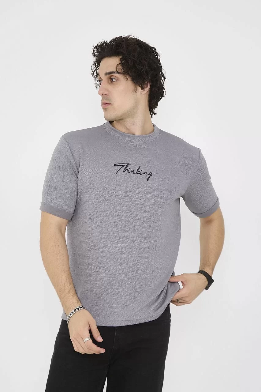 Unisex Bisiklet Yaka Slim fit T-Shirt- Gri Görseli