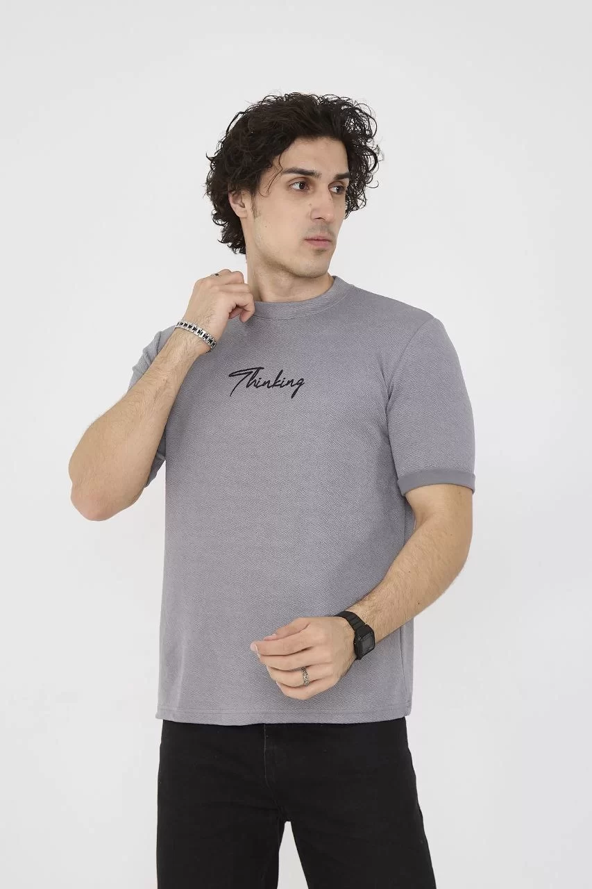Unisex Bisiklet Yaka Slim fit T-Shirt- Gri Görseli