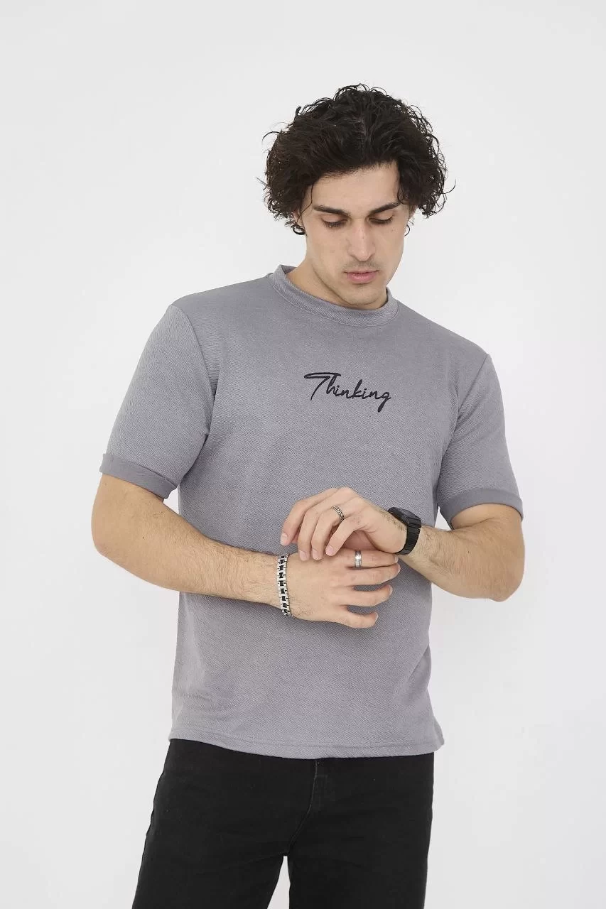 Unisex Bisiklet Yaka Slim fit T-Shirt- Gri Görseli