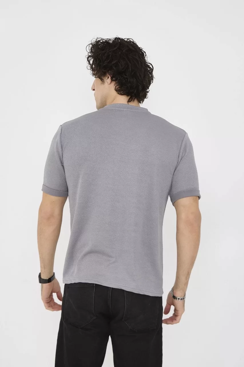 Unisex Bisiklet Yaka Slim fit T-Shirt- Gri Görseli