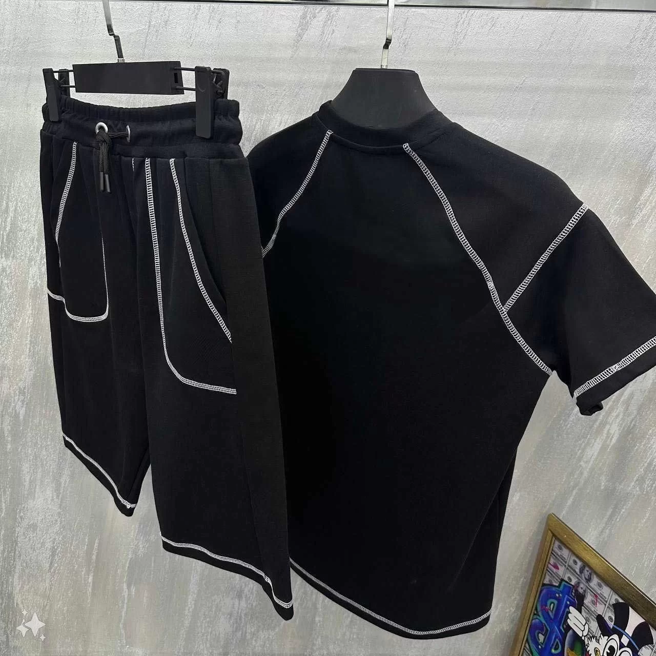 Unisex Karoyaka Dikişli Şortlu Takım - Siyah Görseli