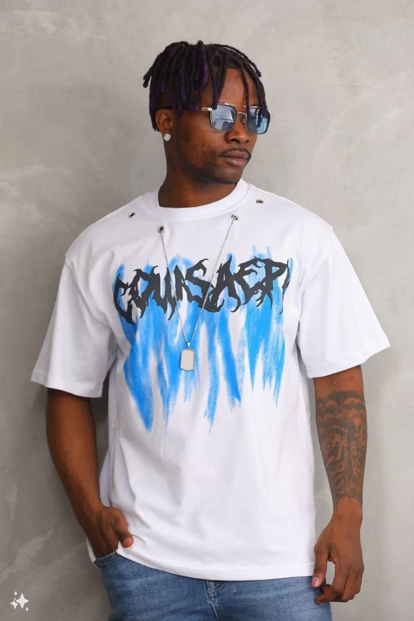 Unisex Oversize Kolye Dahil T-Shirt - Beyaz Görseli