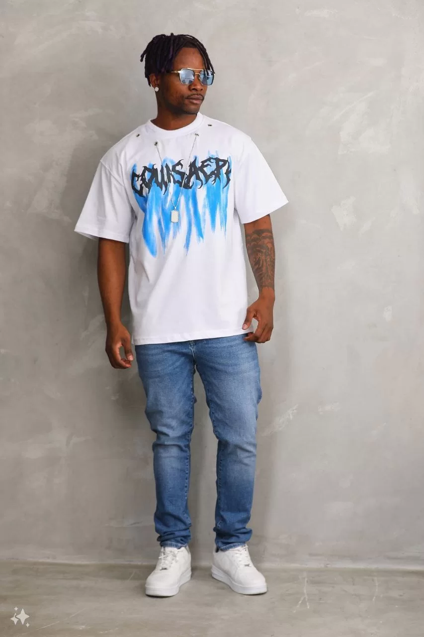 Unisex Oversize Kolye Dahil T-Shirt - Beyaz Görseli