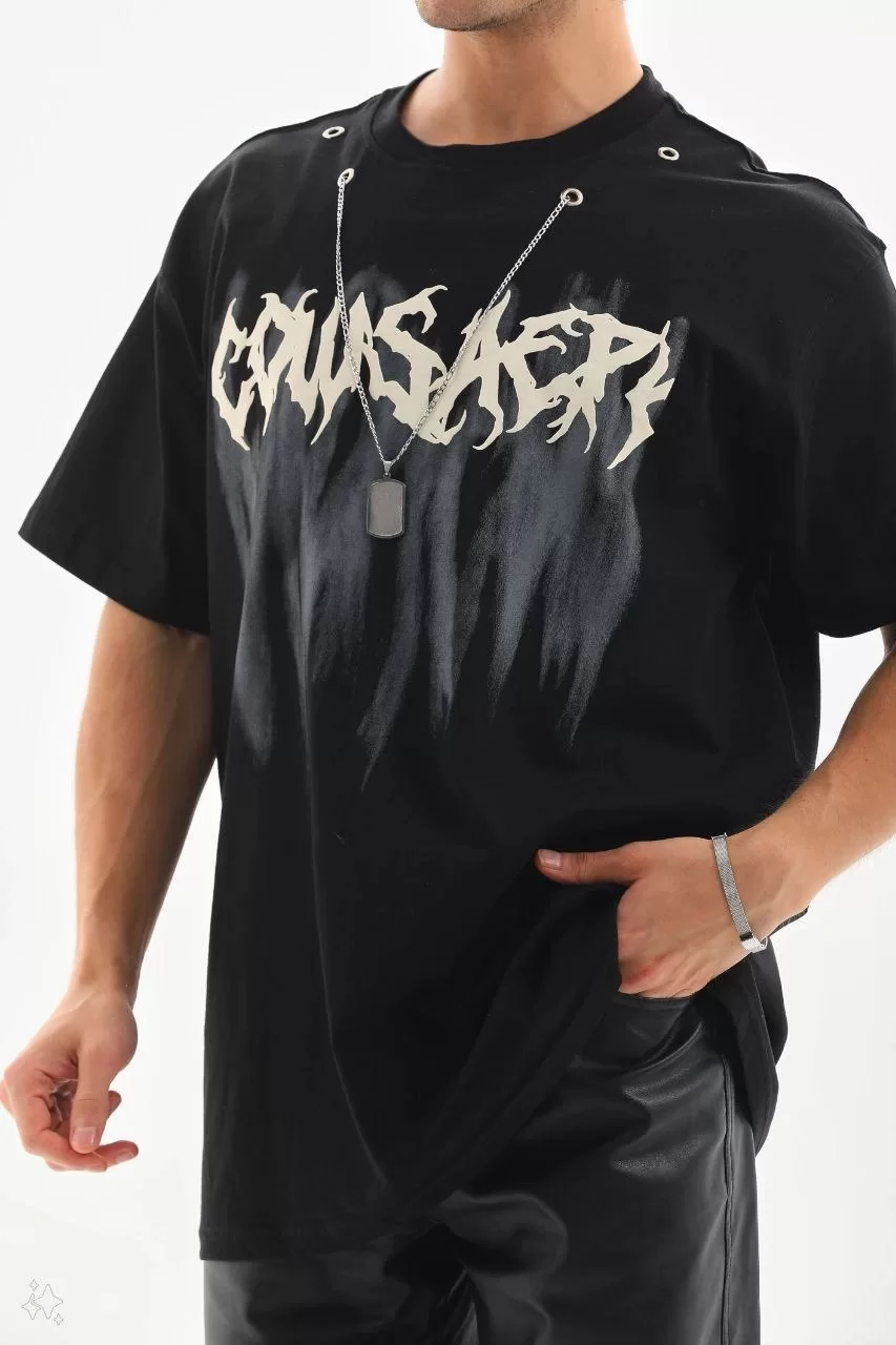 Unisex Oversize Kolye Dahil T-Shirt - Siyah Görseli