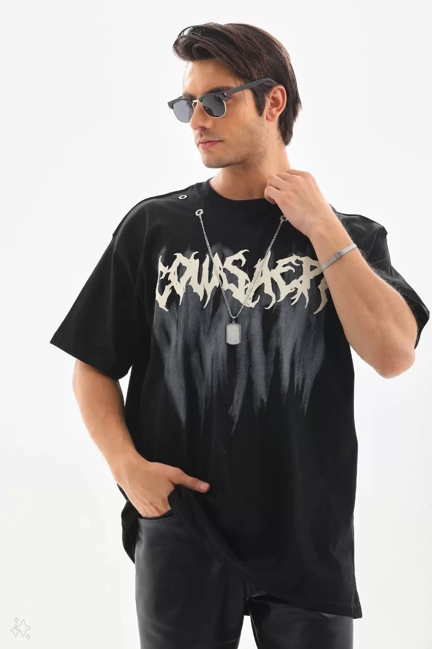 Unisex Oversize Kolye Dahil T-Shirt - Siyah Görseli
