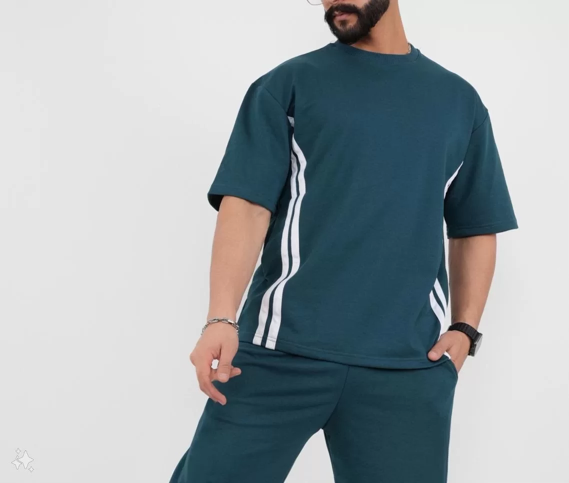Unisex Oversize Yanları Şeritli T-Shirt - Cam Göbeği Görseli