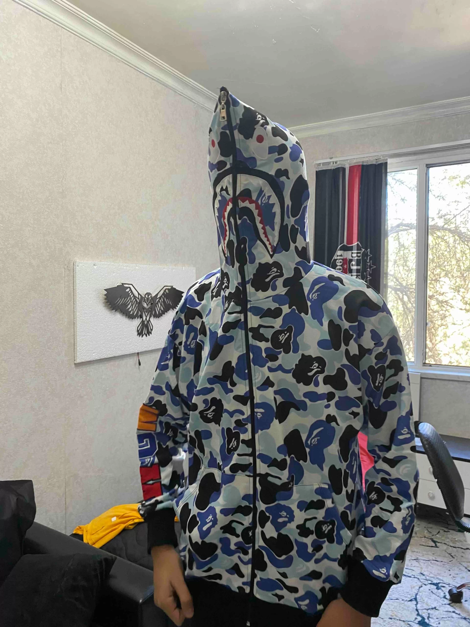 Unisex Pubg Bape x Shark Hoodie - Gri Görseli