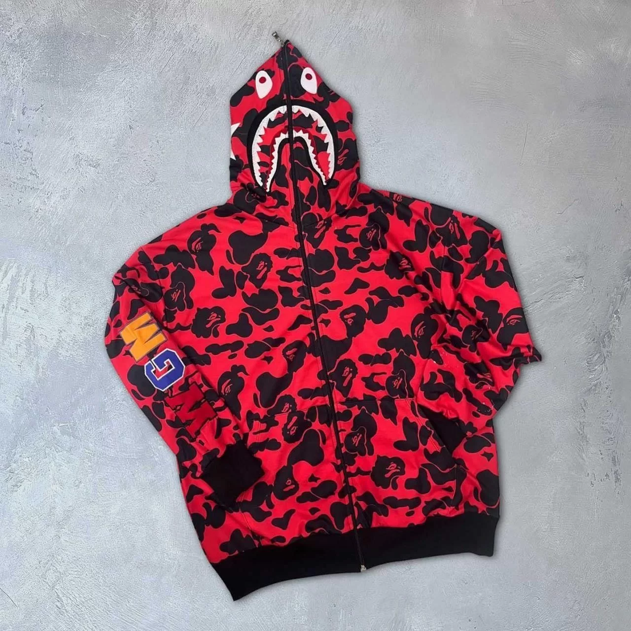 Unisex Pubg Bape x Shark Hoodie - Kırmızı Görseli
