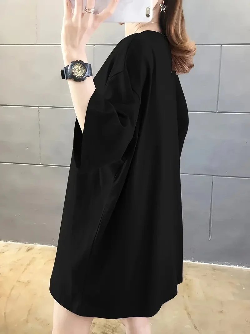 Γυναικείο Μαύρο Oversize Ποδηλατόλαιμο Τυπωμένο Πλεκτό Μπλουζάκι 3