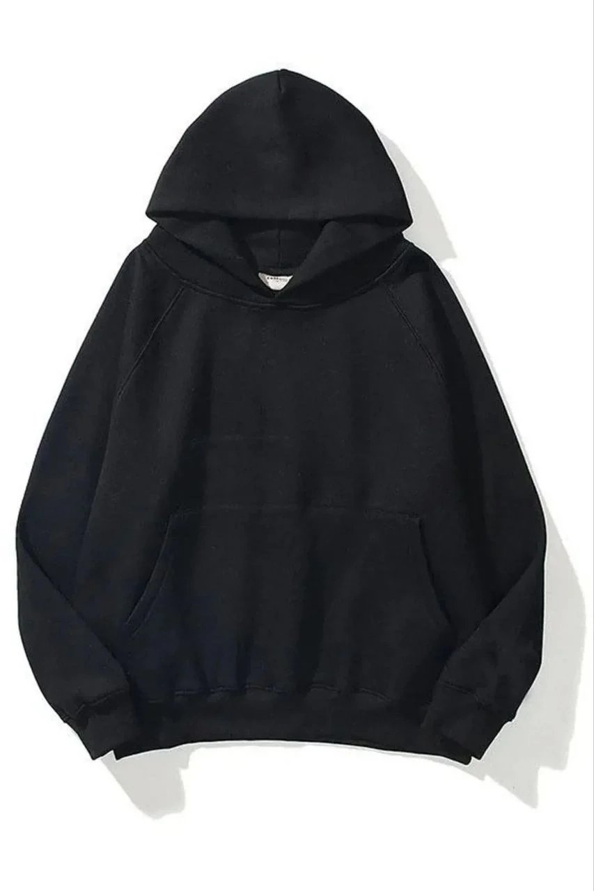Women's Black 3-Thread Cotton Kangaroo Pocket Hooded Sweatshirt 2