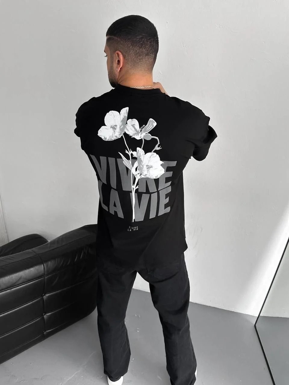Men's Black Regular Cycling Neck Front Back Printed T-Shirt 5