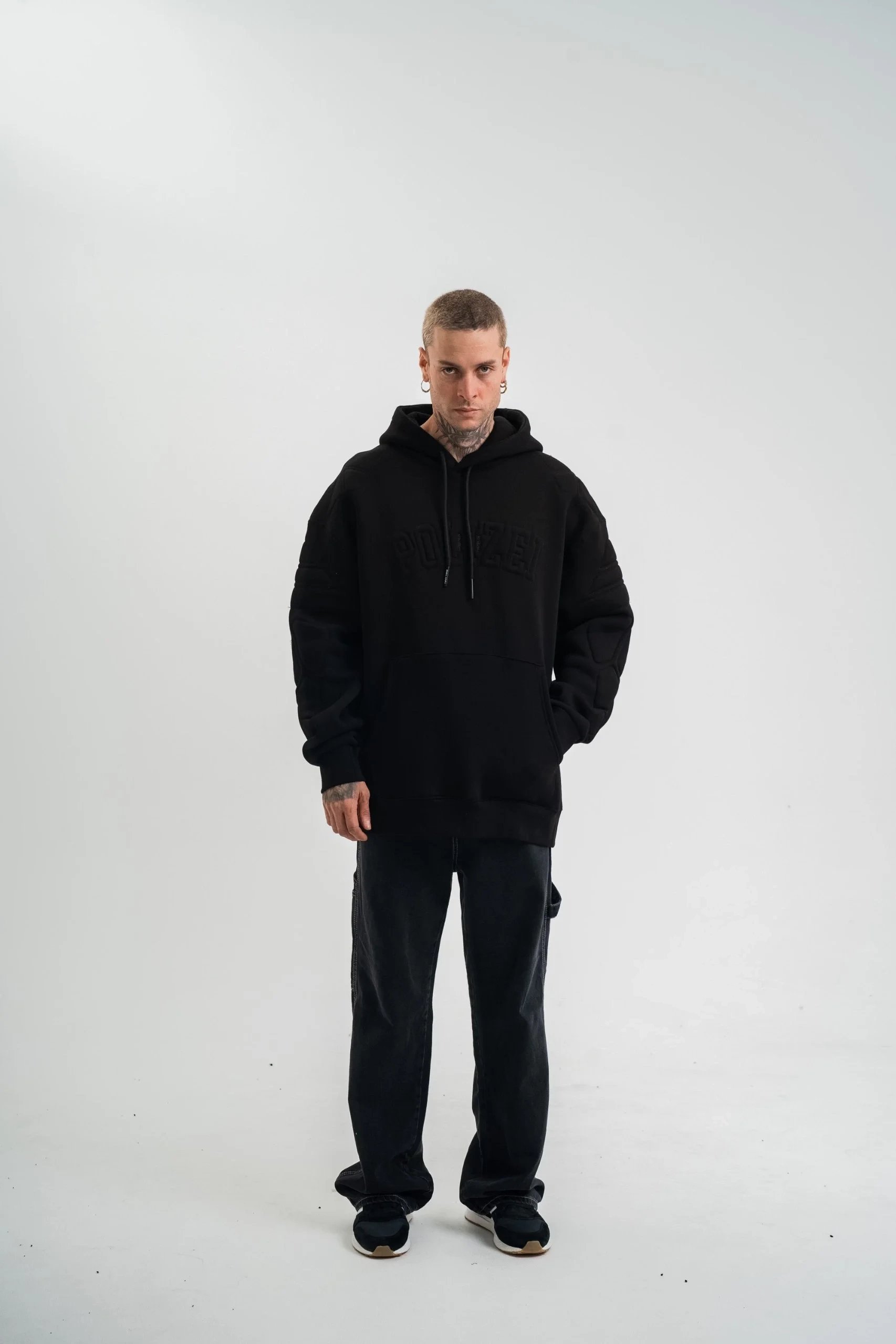 Muški crni oversize 3-nitni pamučni kapuljač s vezom, sweatshirt 5