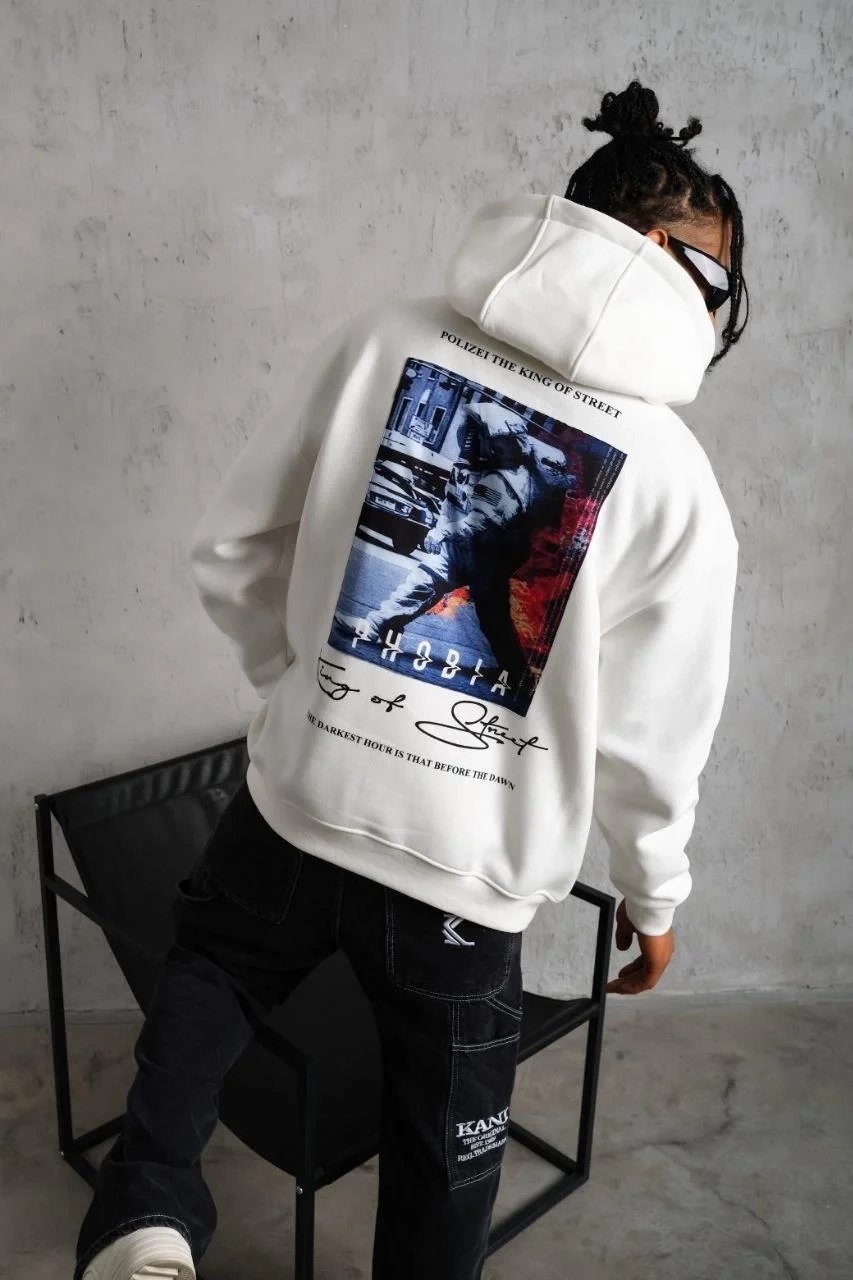 Sweatshirtê Mêran ê Spî Oversize 3 Têl Pembû Bi Kêl û Çentî 4