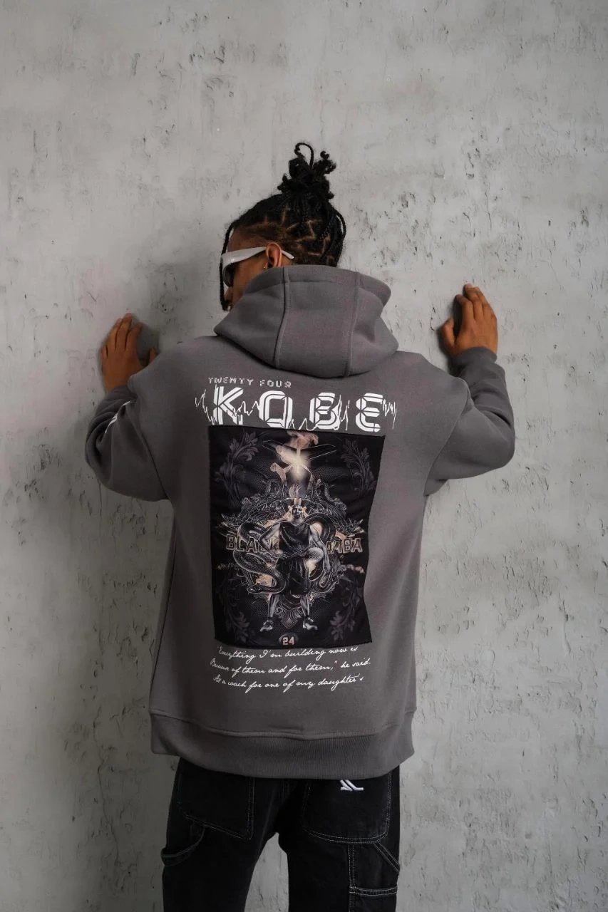 Bărbați Gri 3 Fire Bumbac Imprimat Capușon Sweatshirt 5