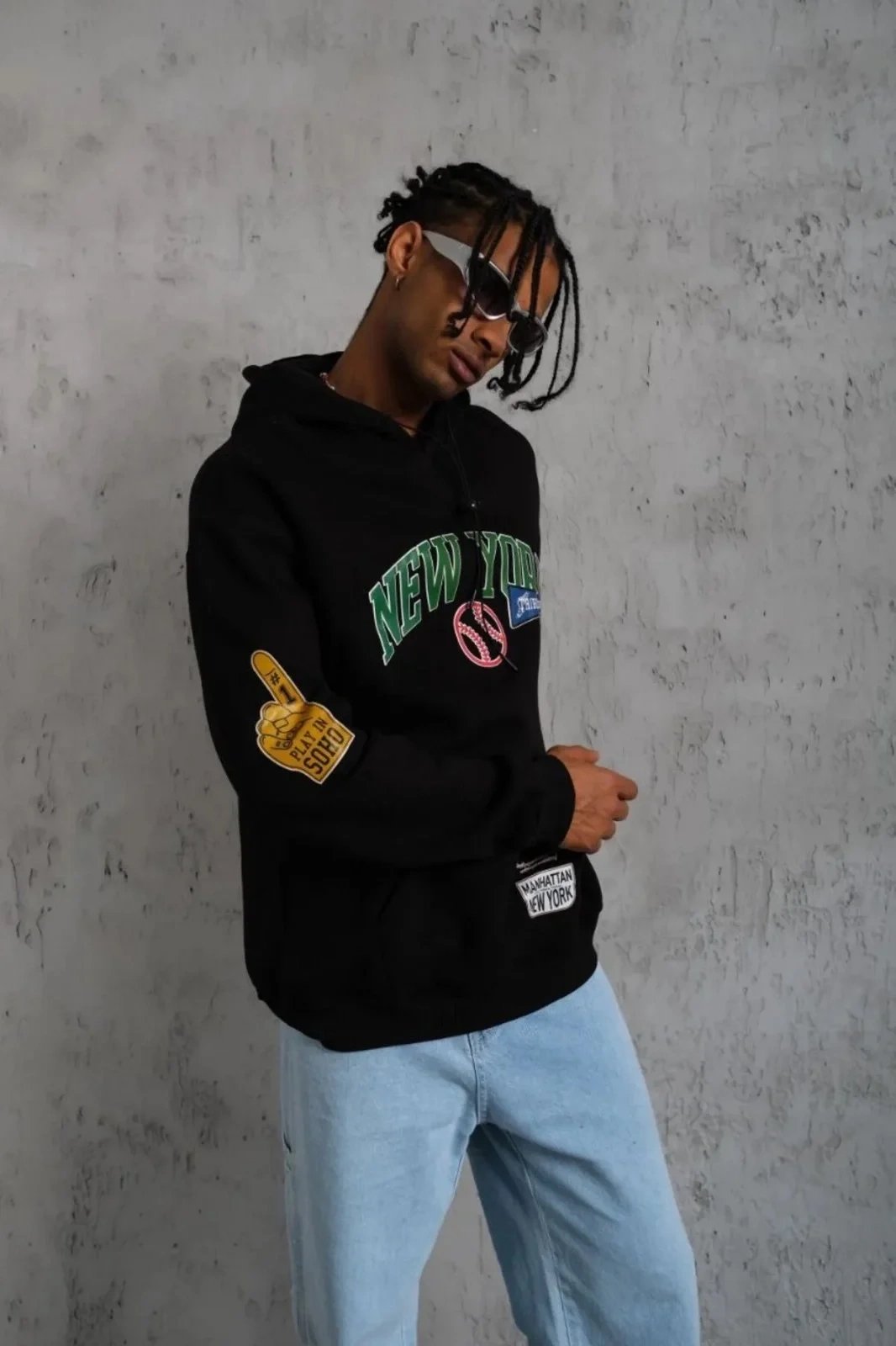 Muški crni oversize 3-nitni pamučni hoodie s printom 5