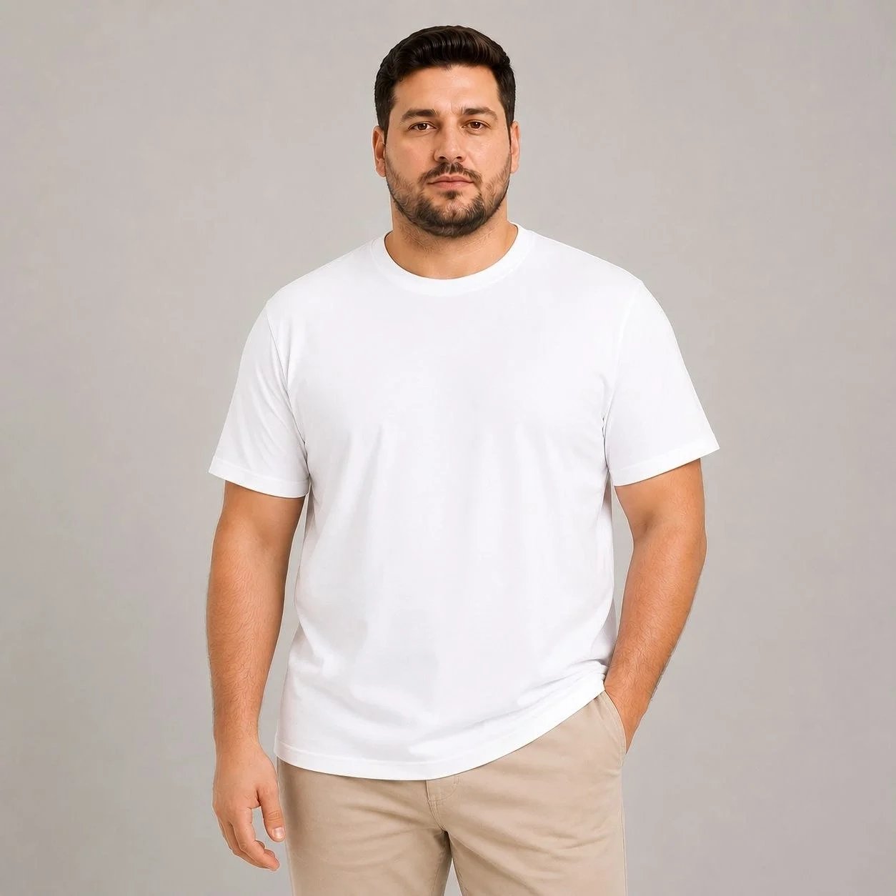 Męska biała basic oversize koszulka z okrągłym dekoltem 3