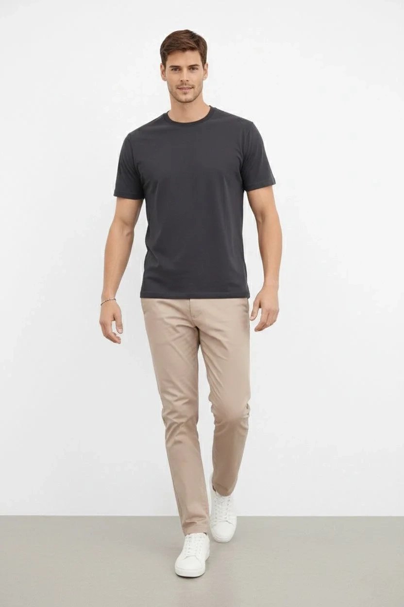 Men's Smoke Regular Crew Neck Short Sleeve Solid T-Shirt 3