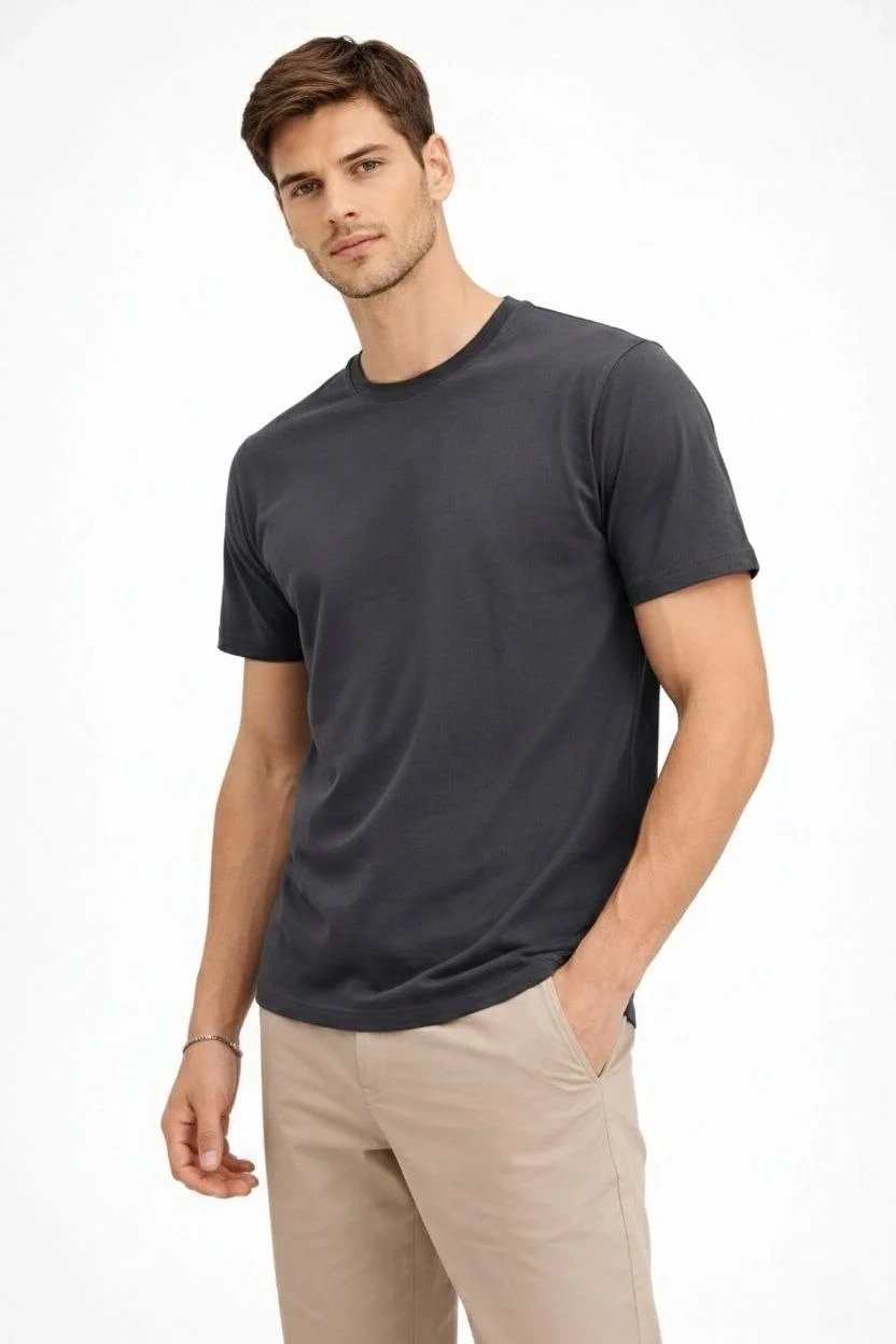 Men's Smoke Regular Crew Neck Short Sleeve Solid T-Shirt 4