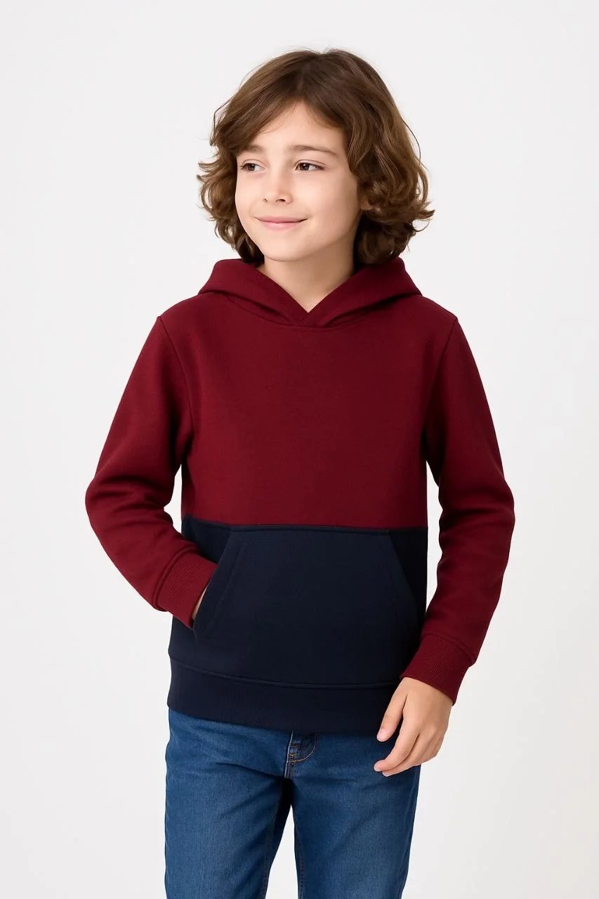 Fëmijë Me Ngjyra Kapuç i Copëtuar Me Xhep Kanguri Sweatshirt 3