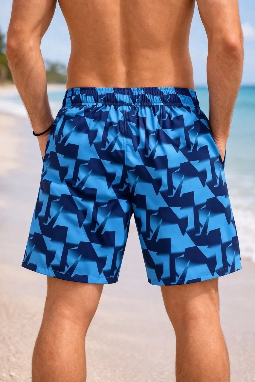 Men's Blue Zippered Pocket Mesh Lined Quick-Dry Swim Shorts 3