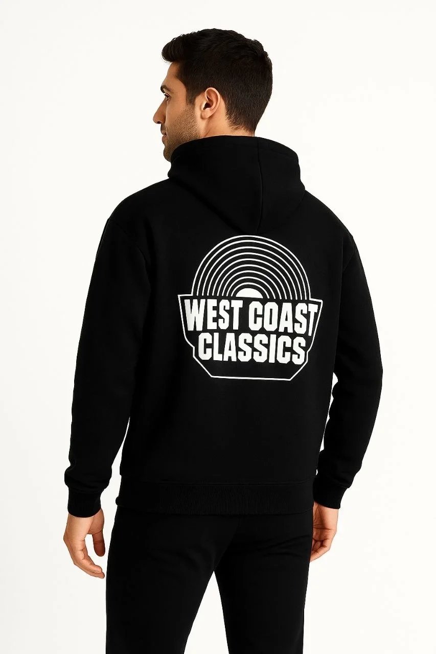 Men's Black 3-Thread Cotton Printed Kangaroo Pocket Hoodie 4