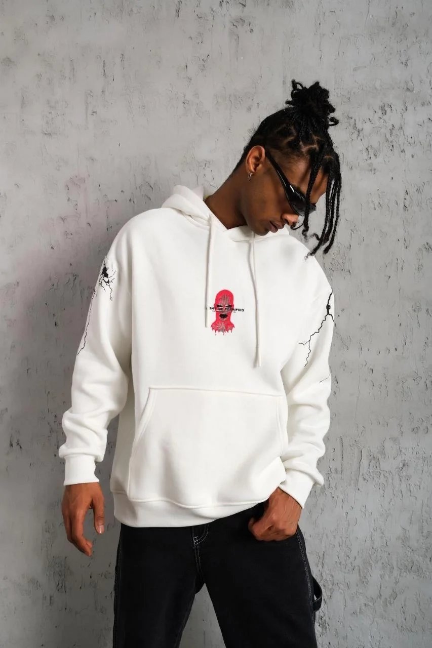 Mêr Spî 3 Têl Pembû Kêşkêşî Çapkirî Sweatshirt 3