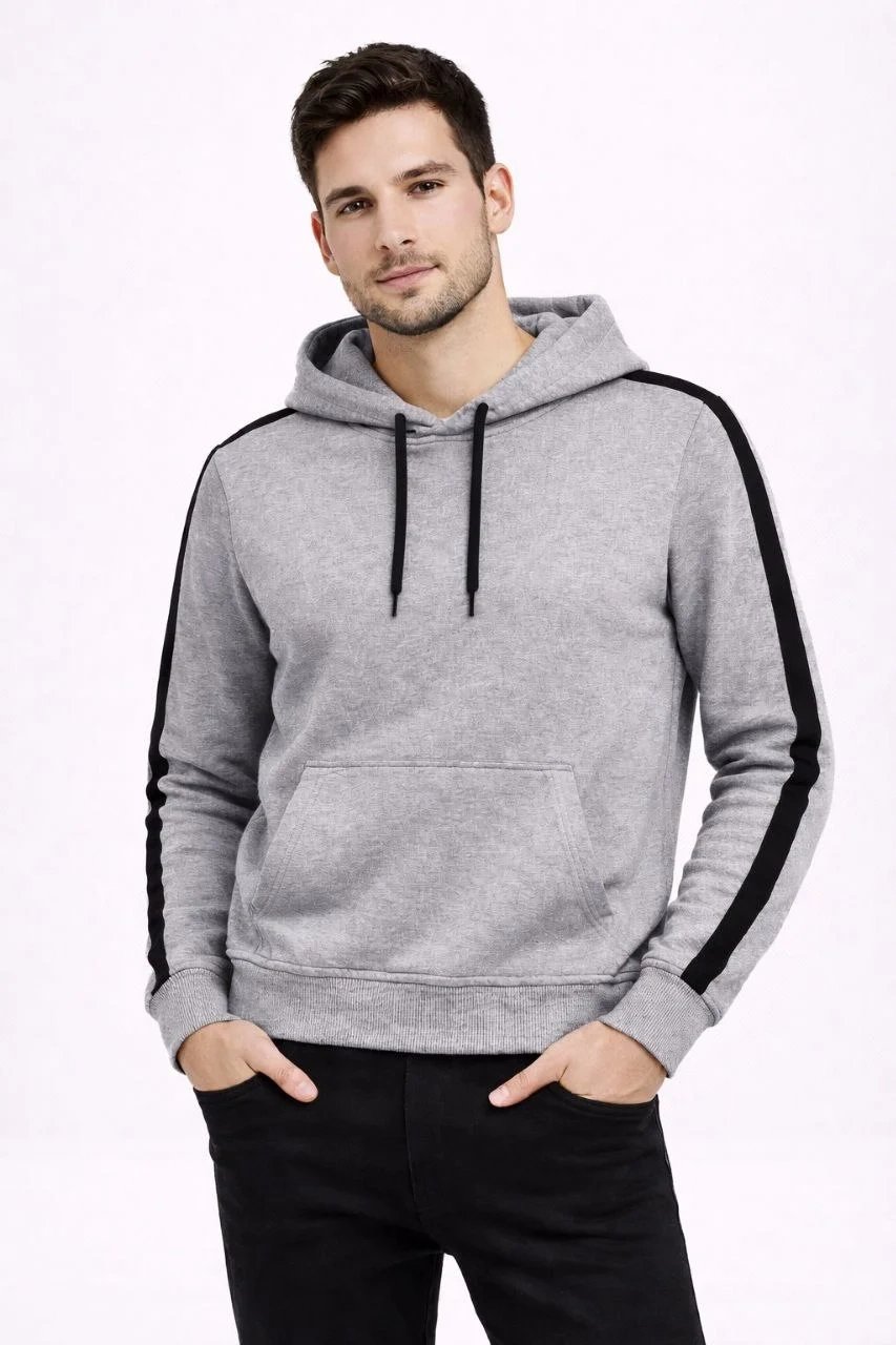 Muški sivi oversize 3-nitni pamučni kapuljačasti sweatshirt s prugama 4