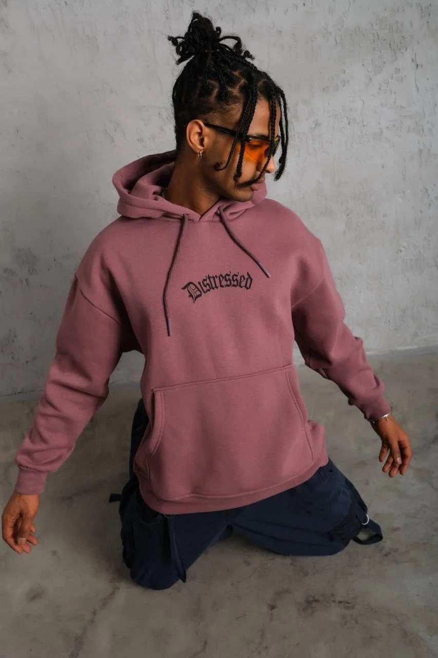 Men's Dusty Rose 3-Thread Cotton Kangaroo Pocket Hooded Sweatshirt 4
