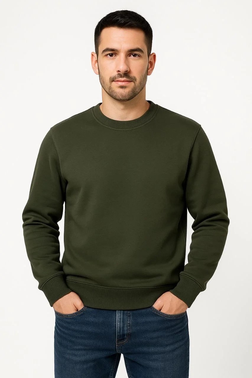 Sweatshirtê Mêran ê Haki ê 3 Têlî yê Pembû yê Rast ê Stûyê Bîsîkletê 4